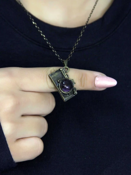 Doğal Taş Ametist Doğal Taşlı Fotograf Makinesi Modelli Antik Kadın Kolye euk42amt ürün görseli