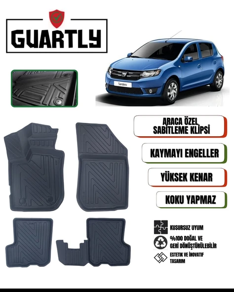 Guartly Dacia Sandero 2007_2012 Arası Uyumlu Araca Özel Premium 4d Havuzlu Paspas Takımı