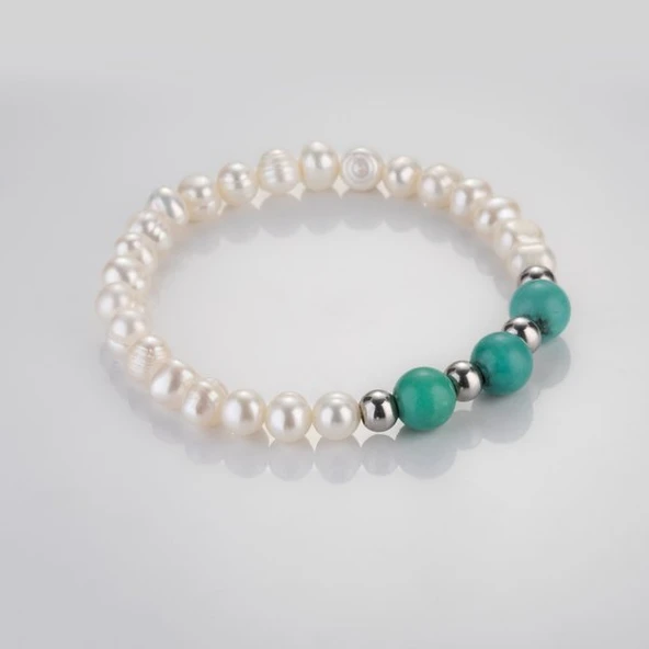 Gerçek İnci Turkuaz Taşı Bileklik MKT.1.10001.1 - Resim 3