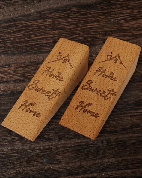 2 Adet Ahşap Kapı Stoperi Kapı Takoz Durdurucu Home Sweet Home Evim Güzel Evim Yazılı - 2