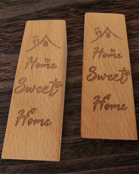 2 Adet Ahşap Kapı Stoperi Kapı Takoz Durdurucu Home Sweet Home Evim Güzel Evim Yazılı - 3