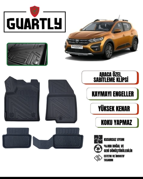 Guartly Dacia Sandero 2021 ve Sonrası Uyumlu Araca Özel Premium 4d Havuzlu Paspas Takımı