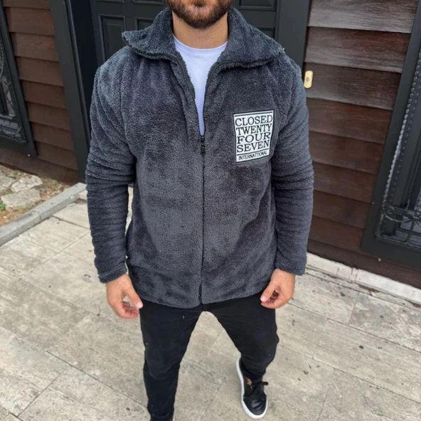 MDB Erkek Polar Fermuarlı weatshirt – Kapüşonsuz, Cepli, Yumuşak Dokulu, Oversize Rahat Kalıp, Kışlık ıcak Tutan Fermuar - Resim 2