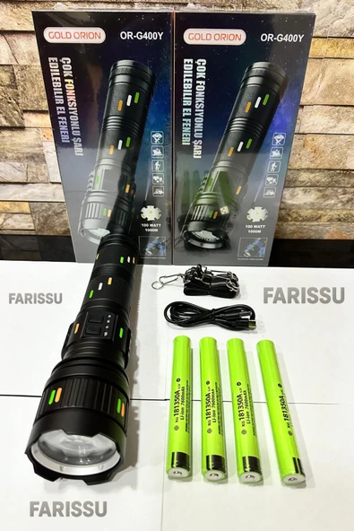GOLD ORION OR-G400Y: 100W Ultra Güçlü, Zoomlu ve Çok Fonksiyonlu Şarjlı El Feneri - 6