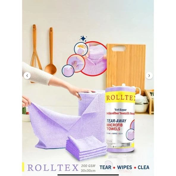 Rolltex Yırt Kopar %100 Mikrofiber Temizlik Bezi 30x30cm 20'li Mor Renk ürün görseli