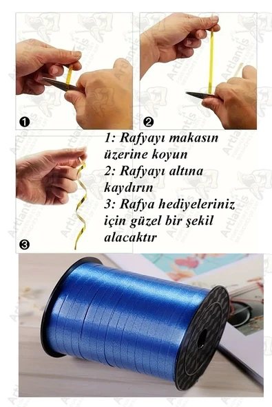 Kırmızı Rafya Şerit Kurdela 2 Adet 8mm 200 Metre Rabant Rafya Renkli Hediye Paketleme İpi Kurdela Balon Bağlama Ponpon - 3