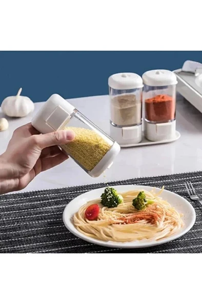 2li Tuşlu Basmalı Baharatlık Tuzluk Seti Gramaj Ayarlı Şekerlik Tuz Biber Baharat Saklama Kabı 140ml ürün görseli 1