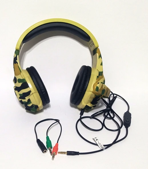 Snopy SN-8800 Kamuflas Desenli Bilgisayar ve Telefon uyumlu Kulak Üstü Mikrofonlu Kulaklık 3,5mm - 4