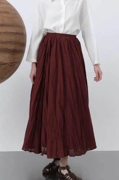 MDB Kadın Yüksek Bel Arkadan Fermuarlı Kırışık Geniş Kesimli Vural Etek - Resim 2