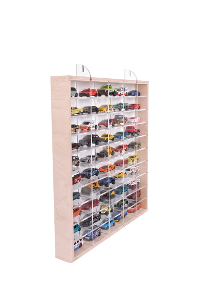 50'Lİ Ahşap Oyuncak Araba Rafı, Duvara Asılabilen Pleksi Raflı Hobi Araba Düzenleyici 50x6x51 - 4