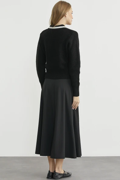 Polo Yaka Düğmeli Triko Hırka - Siyah - Resim 6