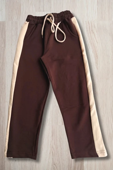 Yazı Desenli Kapşonlu Kahverengi Renk Kız Çocuk Takım - Resim 6