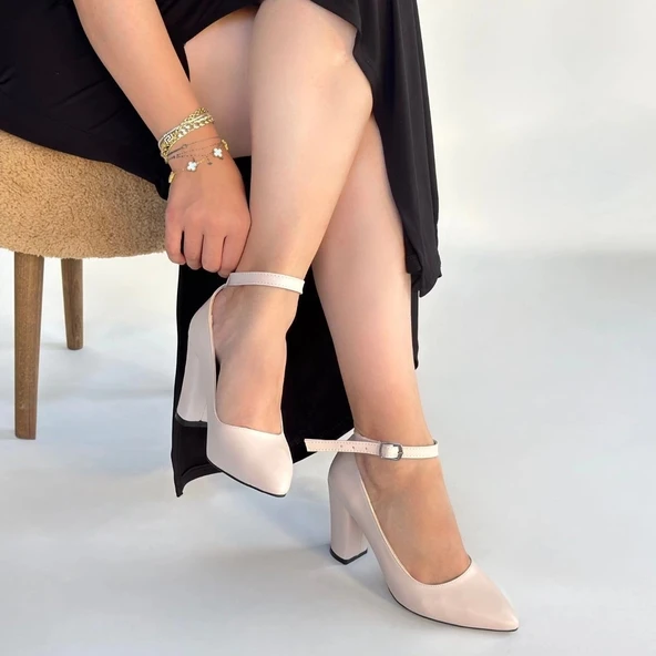 BİÇOMİ Rity Bej Cilt Topuklu Ayakkabı - Resim 4