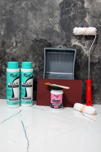 Rich Multi Surface Antik Beyaz 1000 Cc Dolap Boyama Seti Mobilya Boyama Ahşap Boyama Parlak Vernik - Resim 2