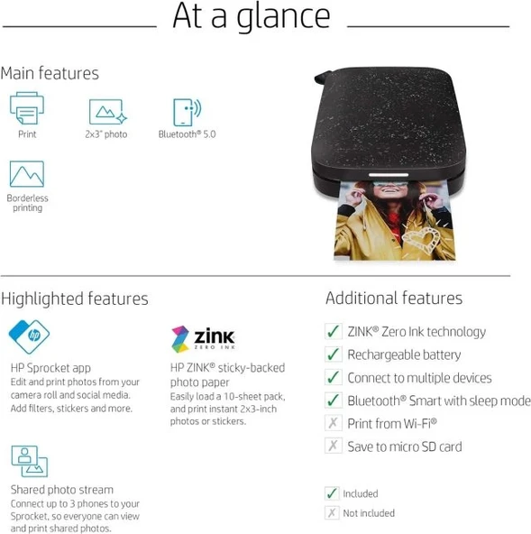 HP Sprocket Taşınabilir 2x3" Anında Fotoğraf Yazıcısı - 3