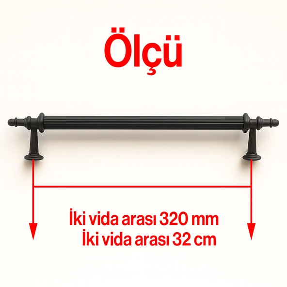 Çekmece Dolap Kulpu Modern Tasarım Şık Mobilya Aksesuarı Çizgili Mat Siyah 320 mm Metal - Resim 2