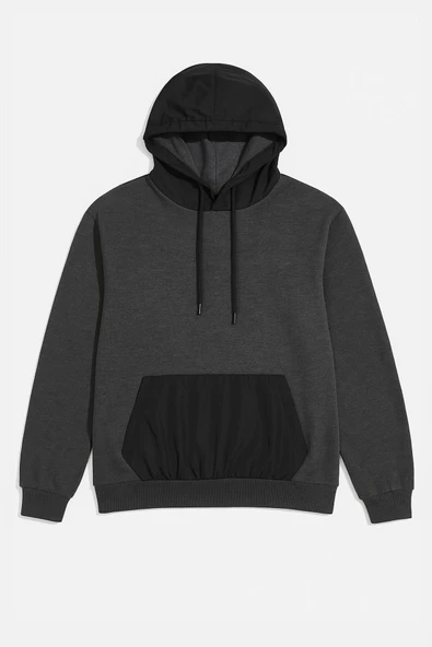 Kadın Oversize Kapüşonlu Cepli Antrasit Sweatshirt - Resim 2