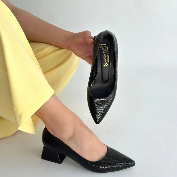 Meort Siyah Rugan Topuklu Ayakkabı - 4