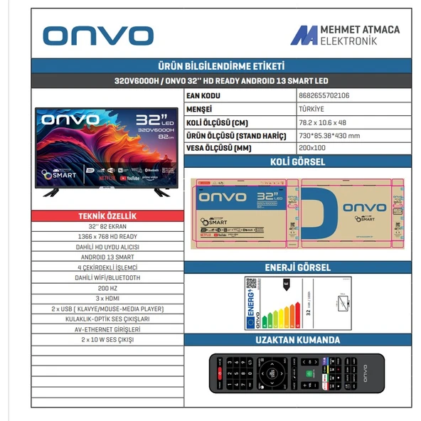 Onvo 32OV6000H 32" 81 Ekran Uydu Alıcılı HD Ready Smart LED TV - Resim 2