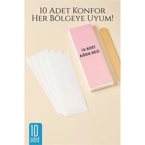10’lu Ağda Bezi Seti + Spatula | Her Bölgeye Uyumlu | Evde Pratik Tüy Alma İçin ürün görseli