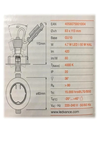 Osram Ledvance 4,7 w Gu10 Duy Led Spot Kit 4000 k - Resim 7