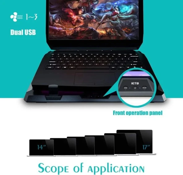 IETS GT300 Çift Üflemeli Laptop Soğutucusu - 35.5-43 cm - 7
