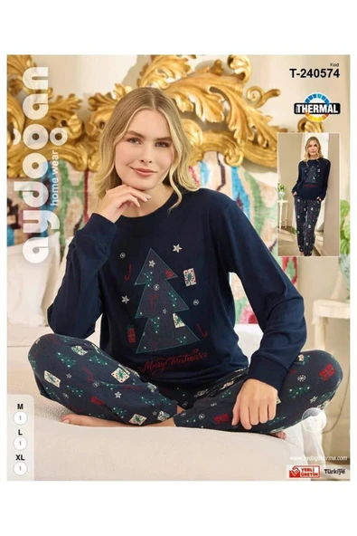 Aydoğan Kadın Bisiklet Yaka TERMAL Pijama Takımı 240574L- 1 Adet  M Lacivert - Resim 3