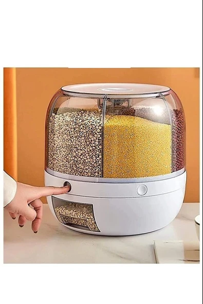 360° Dönebilen Kuru Gıda Ve Bakliyat Organizeri 6 Bölmeli Hava Geçirmez Saklama Kabı 6 lt - Resim 3