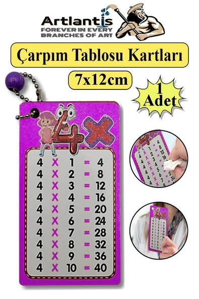 Zincirli Çarpım Tablosu 1 Adet 7x12 cm Büyük Cep Zircirli Çarpım Tablosu Yaz Sil Özellikli Çarpım Tablosu Kartları Karne ürün görseli