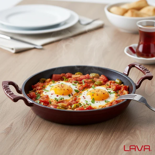 Lava Döküm Yuvarlak Sahan Döküm Demir Yekpare Çift Kulplu Çap(Ø)16cm.-Bordo - Resim 7