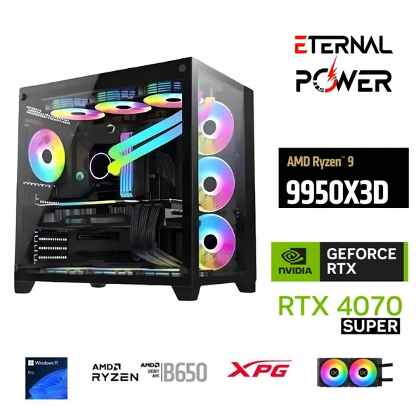ETERNAL POWER  RYZEN 9 9950X3D 32GB DDR5 1TB M.2  RTX 4070 SUPER B650 750W 240M ürün görseli 1