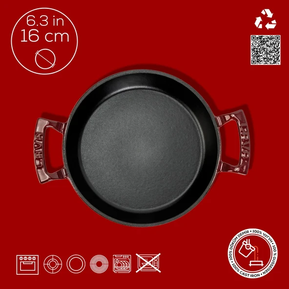 Lava Döküm Yuvarlak Sahan Döküm Demir Yekpare Çift Kulplu Çap(Ø)16cm.-Bordo - Resim 4