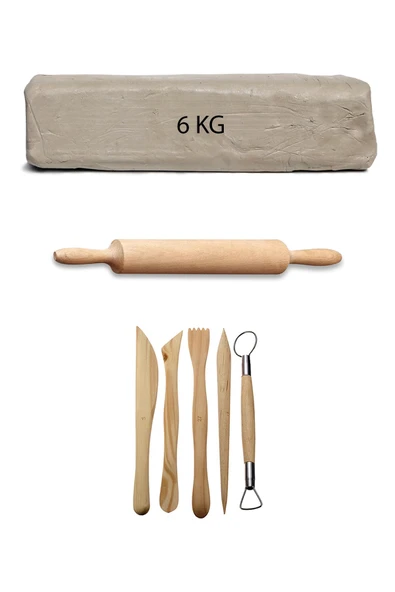 Beyaz Seramik Hamuru 6 Kg Ebeşuar Seti Ahşap Merdane Kil Seti Seramik Çamuru Seti ürün görseli