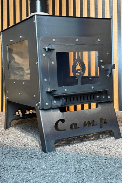 İKİZSOBA Kamp Sobası, Camlı Dekoratif Taşınabilir Soba, Katlanır Ayaklı (PÜRMÜZ HEDİYELİDİR) - Resim 6