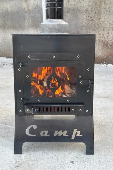 İKİZSOBA Kamp Sobası, Camlı Dekoratif Taşınabilir Soba, Katlanır Ayaklı (PÜRMÜZ HEDİYELİDİR) - Resim 2