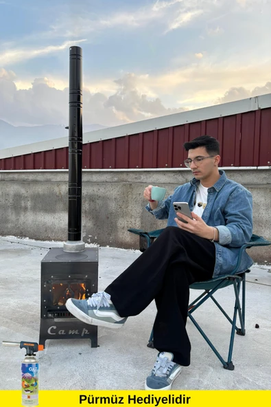 İKİZSOBA Kamp Sobası, Camlı Dekoratif Taşınabilir Soba, Katlanır Ayaklı (PÜRMÜZ HEDİYELİDİR) ürün görseli