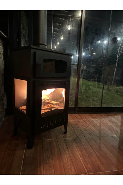 İKİZSOBA Geniş Camlı Odun Ve Pelet Şömine Sobası - 8 Kw, Fırınlı Odunlu Soba, Pelet Soba - Resim 6
