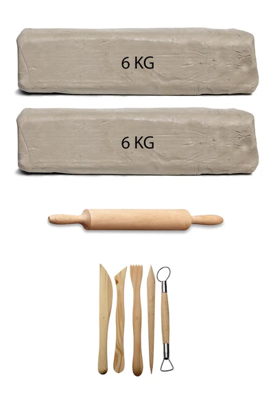 Beyaz Seramik Hamuru 12 Kg Ebeşuar Seti Ahşap Merdane Kil Seti Seramik Çamuru Seti ürün görseli