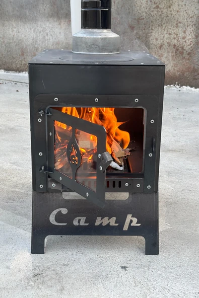 İKİZSOBA Kamp Sobası, Camlı Dekoratif Taşınabilir Soba, Katlanır Ayaklı (PÜRMÜZ HEDİYELİDİR) - Resim 3