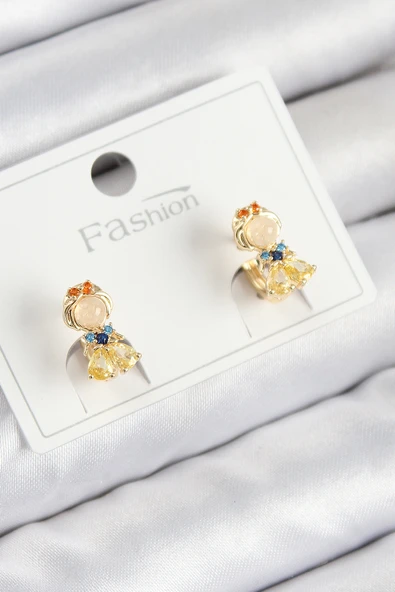 Pirinç Zirkon Taşlı Pamuk Prenses Model Gold Renk Çocuk Küpe - TJ-BKP11196