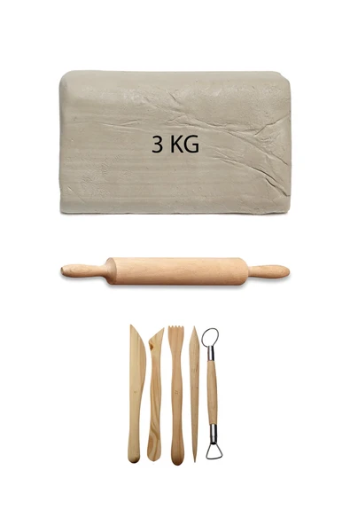 Beyaz Seramik Hamuru 3 Kg Ebeşuar Seti Ahşap Merdane Kil Seti Seramik Çamuru Seti ürün görseli