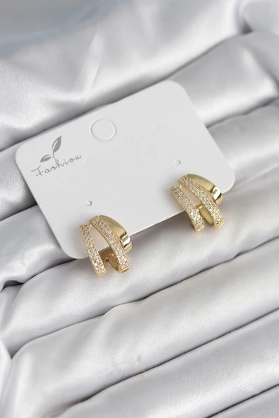 Zirkon Taşlı Gold Renk Kadın Küpe - TJ-BKP11304