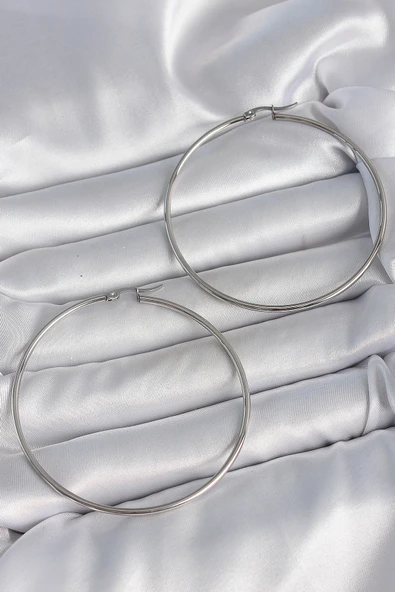 316 Çelik Gümüş Renk 63 mm Halka Model Kadın Küpe - TJ-BKP10518