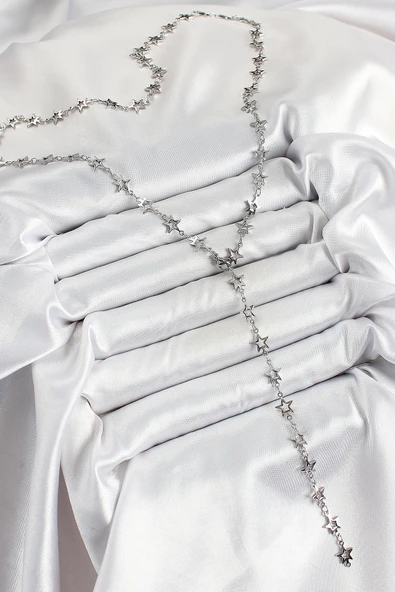 Pirinç Gümüş Renk Yıldızlı Kadın Y Kolye - TJ-BKO10300