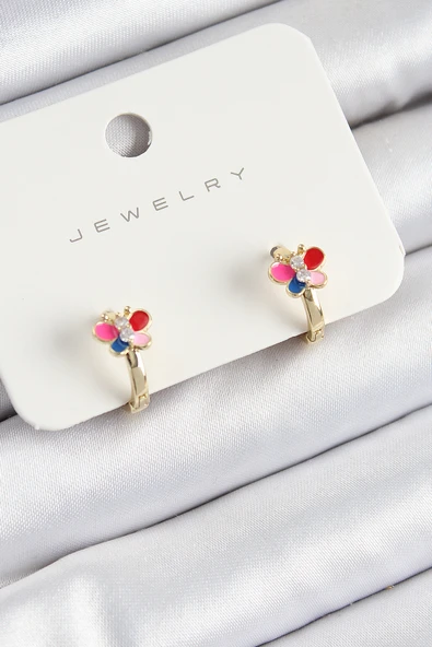 Pirinç Zirkon Taşlı Kelebek Model Gold Renk Çocuk Küpe - TJ-BKP10908