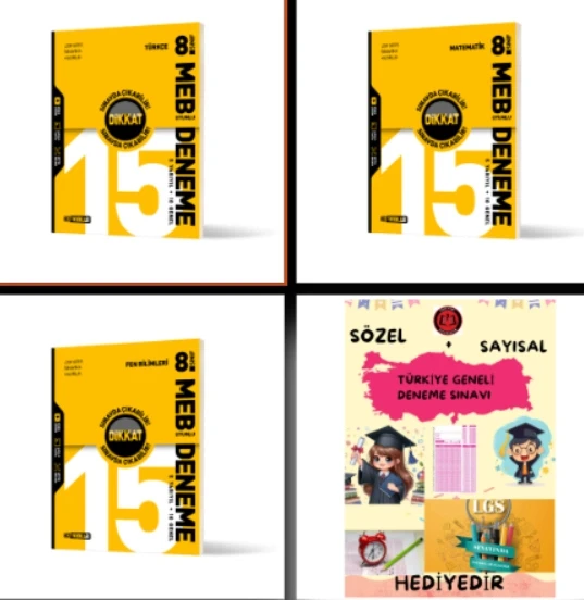 HIZ YAYINLARI 8. SINIF TÜRKÇE - MATEMATİK - FEN BİLİMLERİ 15 Lİ DENEME - Hediyelidir ürün görseli