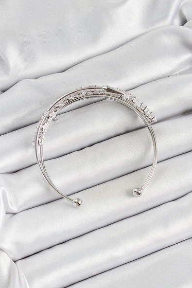 Pirinç Gümüş Renk Arpa Zirkon Taşlı Kadın Bileklik - TJ-BB7064 - 2