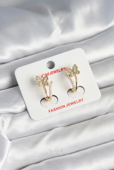 Pirinç Gold Renk Zirkon Taşlı Kelebek Model Kadın Yüzük - TJ-BKP11248