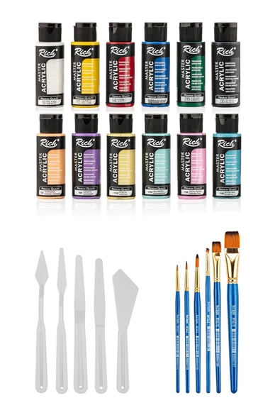 Mastermix Akrilik Boya Seti 60 Cc 6 Ana Renk 6 Pastel Renk Plastik Spatula Seti Akrilik Set ürün görseli