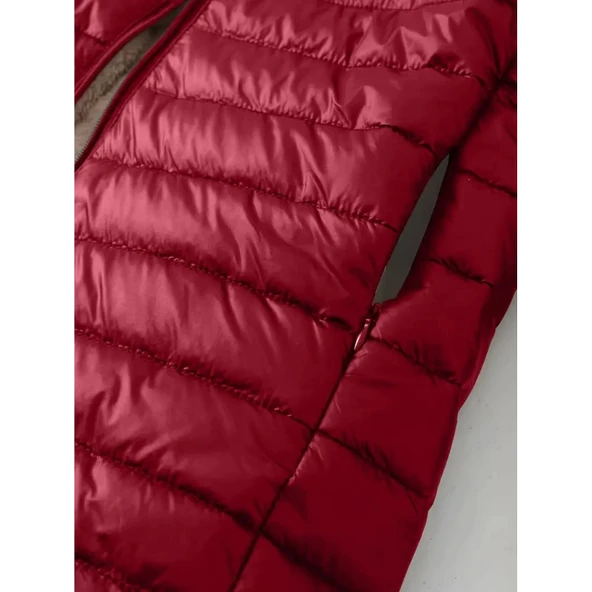 Lucky Life Kadın Uzun Kollu Kapşonlu Cep Detaylı Fermuarlı Orta Boy Mont - 4